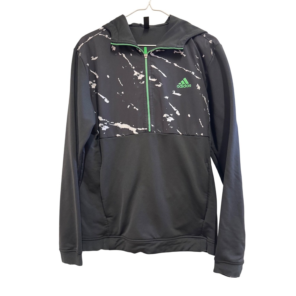 Adidas Mens COLD.RDY Half Zip Hoodie Black Green Marble Splatter Pullover Small‎
